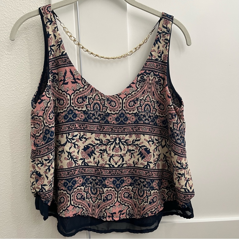 Boho Pink and Blue Patterned Tank Top